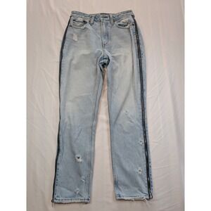 Abercrombie & Fitch Annie High Rise Girlfriend Jeans Distressed Side Zip Blue 26